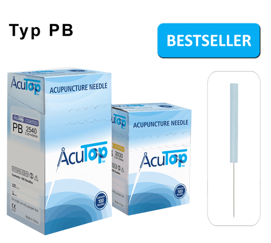 AcuTop® Aghi per agopuntura modello PB: manico in plastica, siliconato (rivestito), senza tubo guida